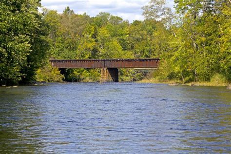 Rustic Railroad Bridge Over River Stock Image Image Of Span Block