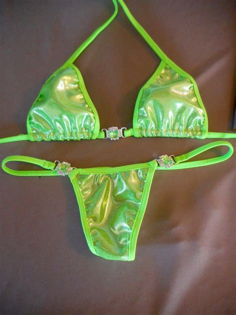 Neon Green Rhinestone Connector Bikini Micro G String Exotic