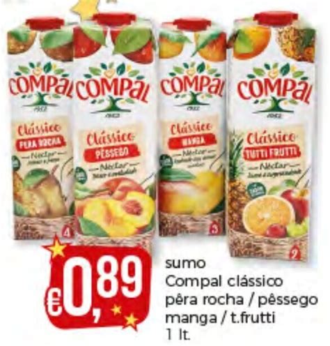 Promoção Sumo Compal Clássico Pêra Rocha Pêssego Manga T Frutti 1lt em