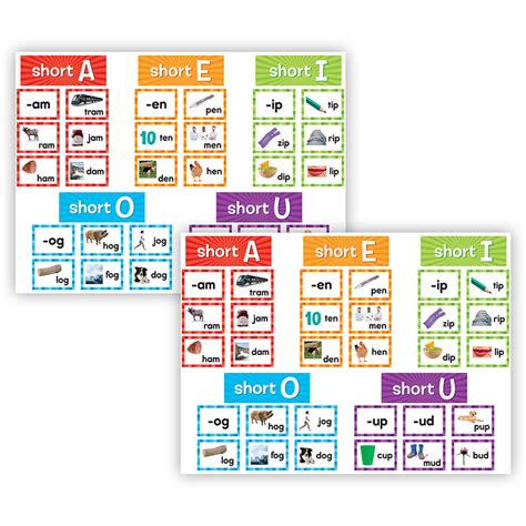 Teacher Created Resources® Short Vowels Pocket Chart Cards 205 Pieces Per Pack 2 Packs