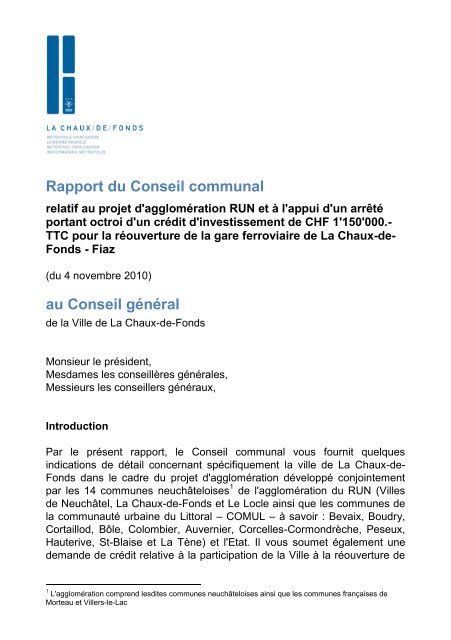 Pdf Ville De La Chaux De Fonds Rapport Du Conseil Communal Pdf