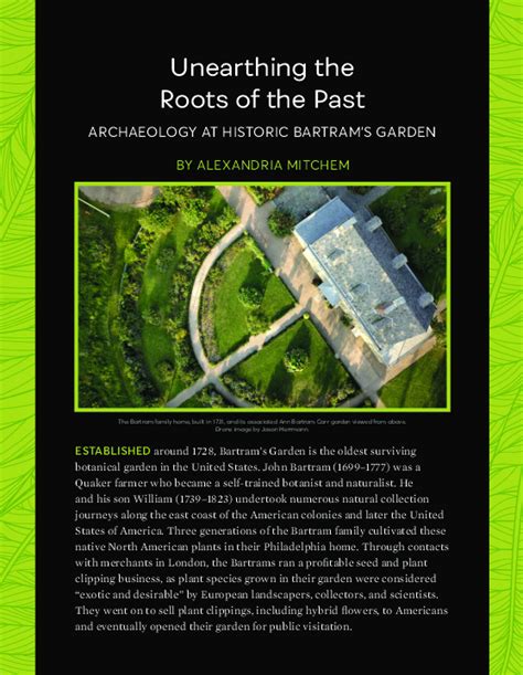 Pdf Unearthing The Roots Of The Past Archaeology At Historic Bartram