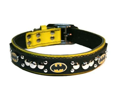 Batman Dog Collar Yellow And Black Leather Etsy