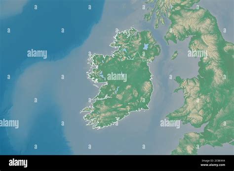 Extended Area Of Outlined Ireland Topographic Relief Map D Rendering