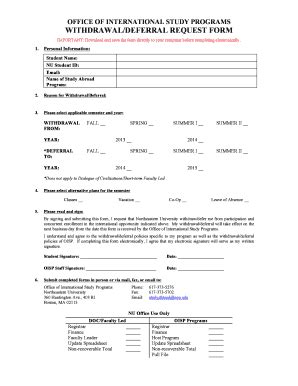 Fillable Online Northeastern Withdrawal Deferral Request Form