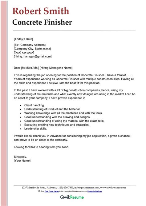 Concrete Finisher Resume Sample