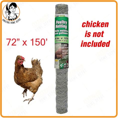 72 X 150 Poultry Netting Mesh Galvanized Chicken 20 Gauge Chicken Wire Fence Everbilt