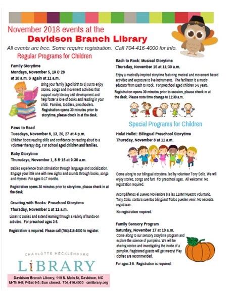 Davidson Public Library: November Events | News of Davidson