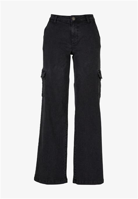 Urban Classics High Waist Flared Jeans Black Washed Schwarz Meliert