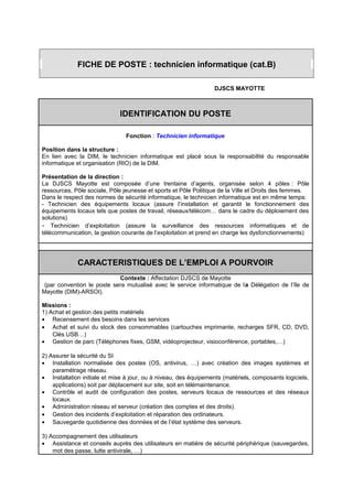 Fiche De Poste Informatique Pdf