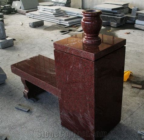 Indian Red Granite Cemetery Bench Tombstone And Monument From China