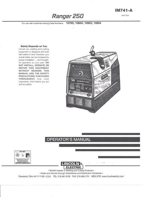 Lincoln Electri RANGER 250 Welder Operator's Manual ( Copy)