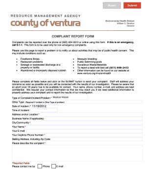 Fillable Online Ventura Complaint Report Form Ventura Fax Email Print