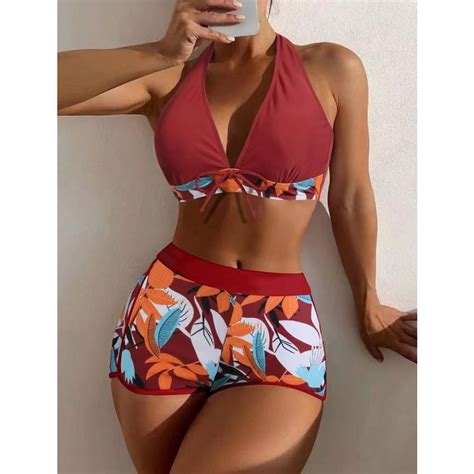 Sexy High Waist Split Bikini Women S Swimsuit Shopee Malaysia