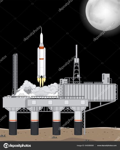 Cosmodrome Rocket Launch Vector Illustration Stock Vector by ...