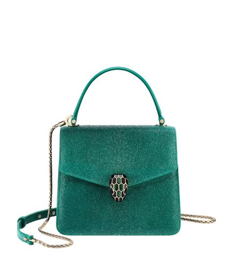 Womens Bvlgari Green Galuchat Leather Serpenti Forever Top Handle Bag