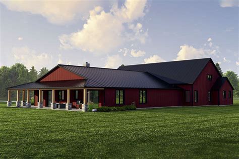 Expanded Farmhouse Inspired Barndominium Style House Plan With Guest