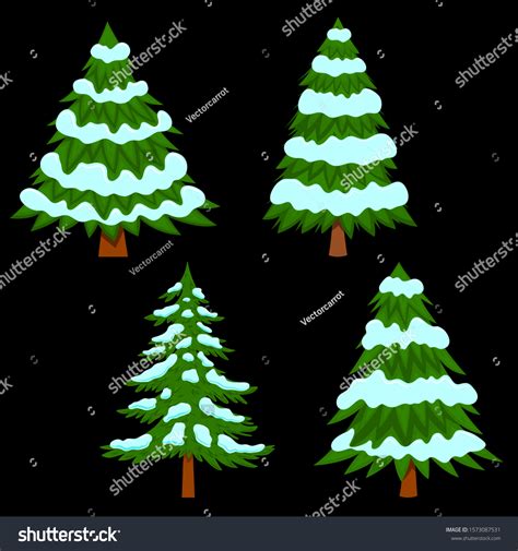 Set Illustration Pine Tree Snow Cartoon Stock Vector (Royalty Free ...