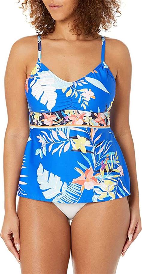 24th And Ocean Womens V Neck Swimsuit Tankini Top Multi Laguna Tropical