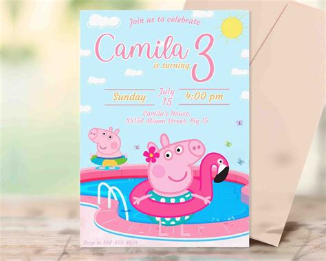 Editable Peppa Pig Pool Party Summer Birthday Invitation Etsy