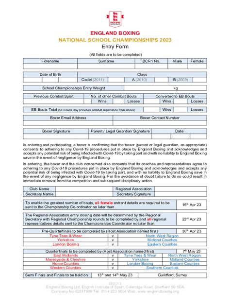 Fillable Online England Boxing National Amateur Championships Fax Email