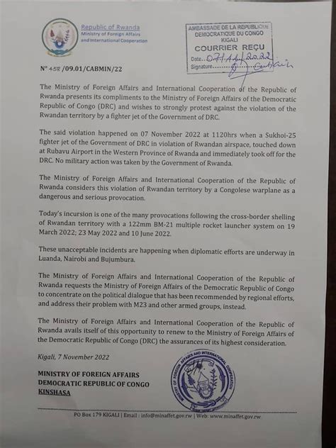 Rwanda Ministery Of Foreign Affairs Note Verbale To The Ambassade De