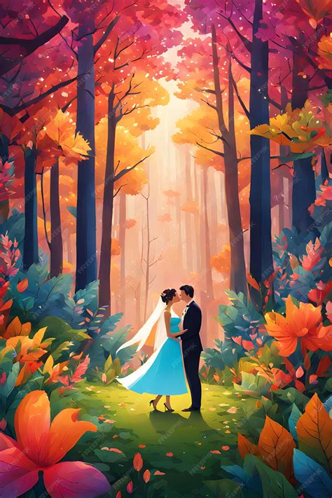 Premium Photo A Poster For A Wedding In A Forest With A Couple In