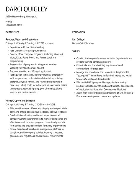 Safety And Training Resume Samples Velvet Jobs