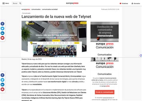 Nota De Prensa Con El Lanzamiento De La Nueva Web Telynet