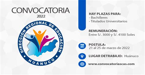 Convocatoria Direccion De Educacion Dre Huanuco Cas Plazas