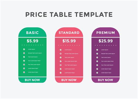 Colorful Comparison Pricing Template Pricing Or Subscription Plan Pricing Chart Price Chart