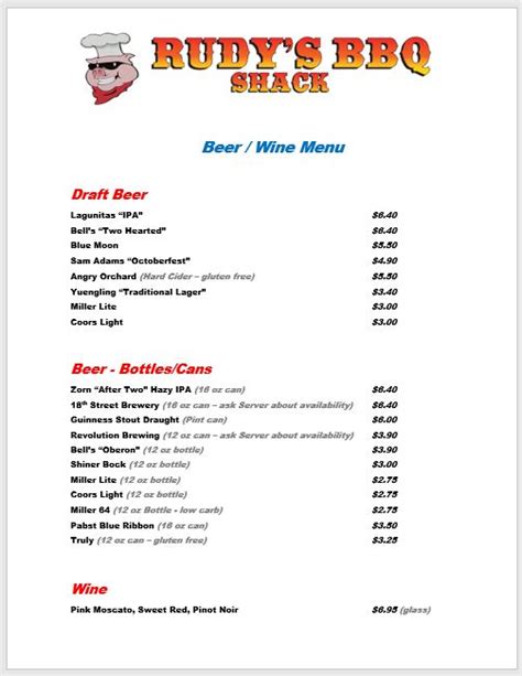 Menu - Rudy's BBQ Shack