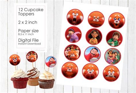 Turning Red Cupcake Topper Printable PDF 2 Inch Etsy UK