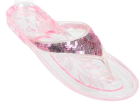 Sparkly Glitter Pink Jelly Flip Flop Sandals Womens Thong Small 5 6