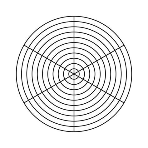 Polar grid of 6 segments and 10 concentric circles. Blank polar graph ...