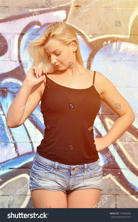 Sexy Caucasian Blonde Girl Denim Shorts Stock Photo 729490288 Shutterstock