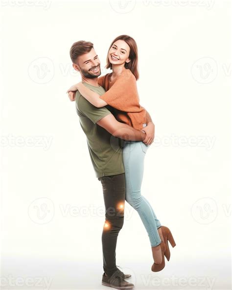 Ai Generative Barefoot Woman Standing On Tiptoe On Floor Embracing Man