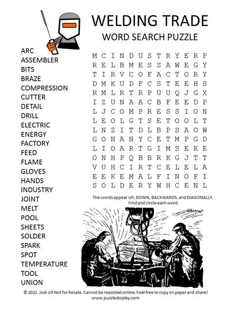 Welding Trade Word Search Puzzle Puzzles To Play