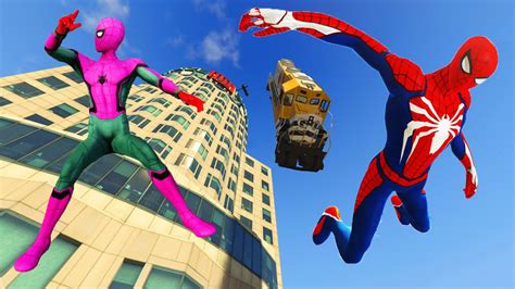 Spiderman Rainbow Team Jumping Off Highest Buildings In Gta Youtube