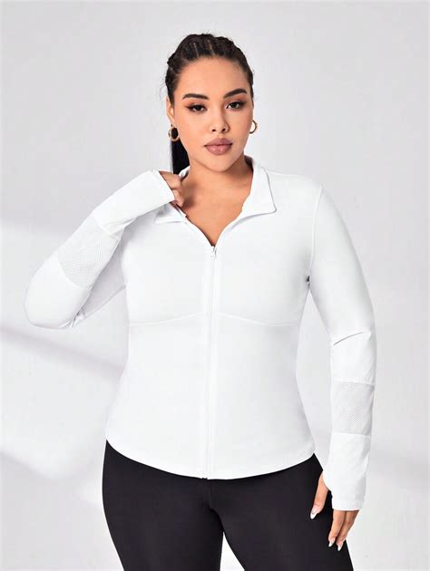 Shein Yoga Basic Plus Thumb Holes Zip Up Sports Jacket Shein Usa