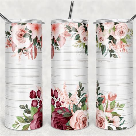 20oz Skinny Tumbler Sublimation Designs Wood Flower Floral Etsy Skinny Tumblers Unique