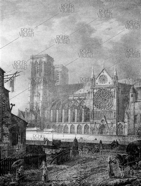 Notre Dame De Paris Cathedral Side View Engraving 19th