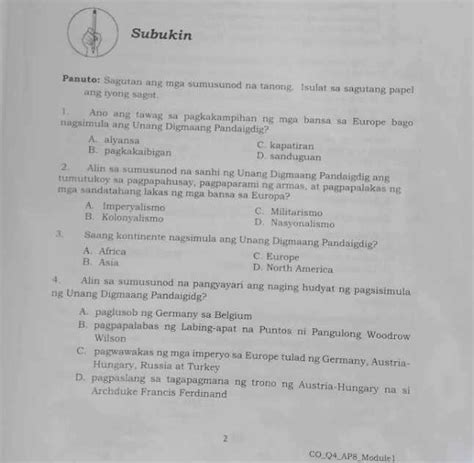 Solved Subukin Panuto Sagutan Ang Mga Sumusunod Na Tanong Isulat Sa