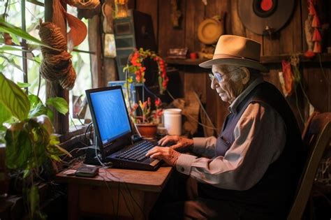 Premium AI Image | Old man using computer