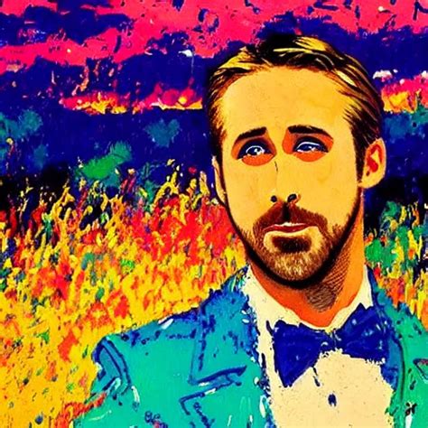 Krea Ryan Gosling By Leroy Neiman Intricate Ultra Detailed Painting