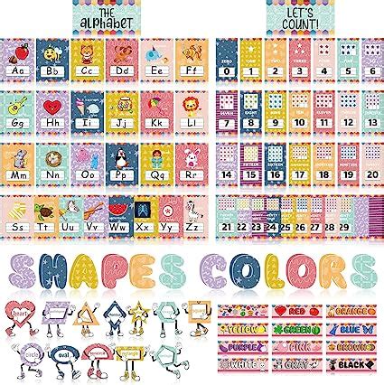 Amazon.com: Junkin 96 Pieces Colors and Shapes Bulletin Board Number ...