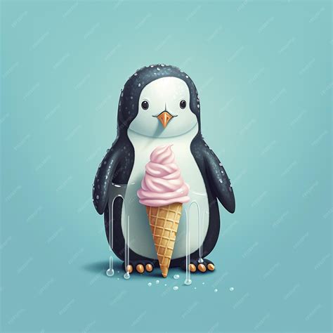 Premium Photo | Penguin with Ice Cream Blue Background Digital Illustration