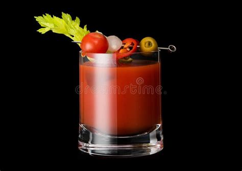 Classic Hot Bloody Mary Cocktail Mix With Vodka And Tomato Juice Stock Photo Image Of Green