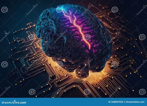 Cyber Brain Of Artificial Intelligence Wires And Circuit Attached