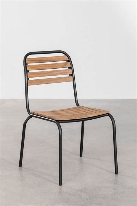 Stackable dining chair in steel and acacia wood Artus - SKLUM